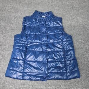 Converse One Star Womens L Shiny Blue Puffer Vest Snap Front Zip Pockets
